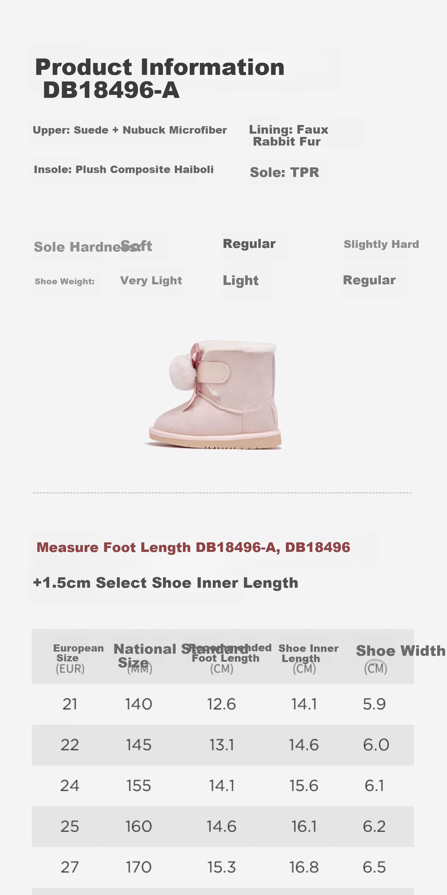 DAVE & BELLA Kids Girls Snow Boots Winter Fleece-Lined Warm Short Boots 6