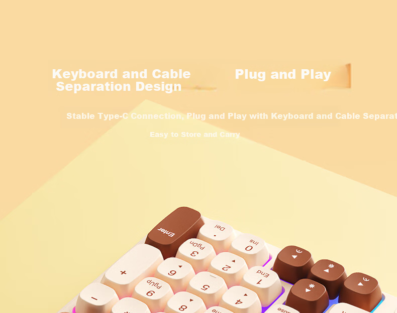 B.O.W Hangshi K520U Mechanical Feel Wired Keyboard 98 Keys Gaming Office Typing Laptop Desktop Universal Keyboard Milk Coffee Color 10