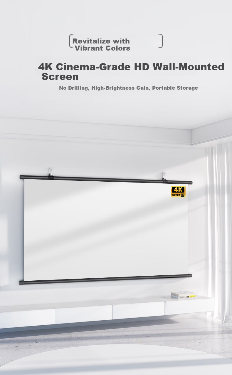 ASKE Projector Screen 100 Inch 16:9 Wall-Mounted Hanging Simple Projection Screen Compatible with JmGO, XGIMI, Dangbei, Xiaomi Projectors 1
