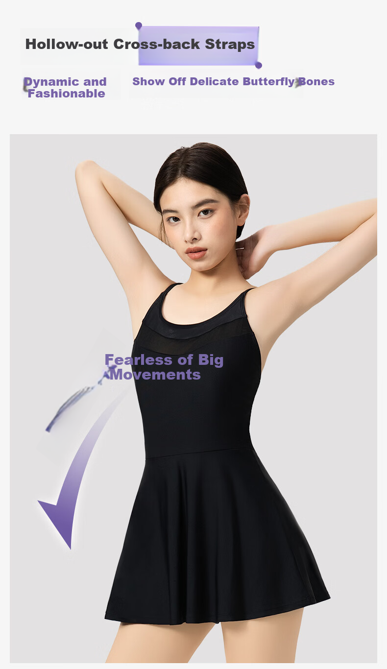 Keep Little Black Dress Swimsuit for Women, Slim-Fit And Slimming, 26 Styles One-Piece Dress-Style Vacation Swimwear, Beach Swimwear, Black, 2XL 4