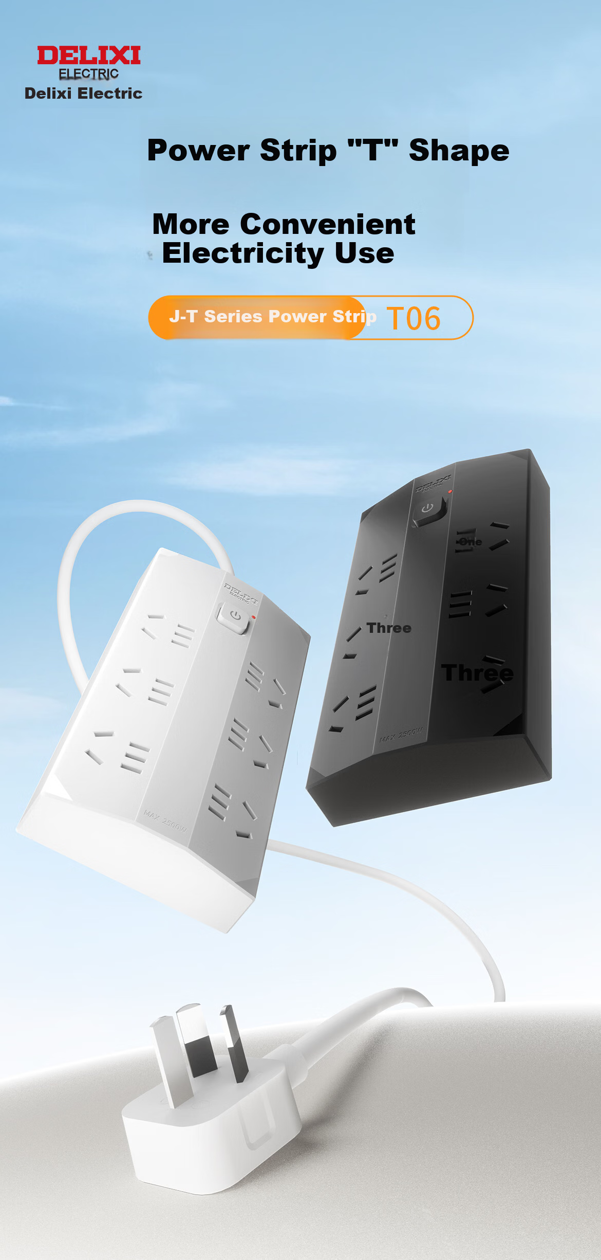 DELIXI New National Standard 3C Certified Trapezoidal Power Strip/Socket/Extension Cord/Surge Protector for Home Office Dormitory Desktop 6-Outlet Five-Hole Master Switch 2.5m 1