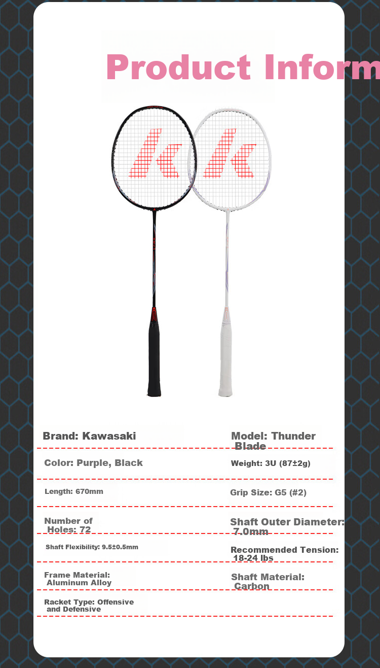 KAWASAKI Thunder Blade Badminton Racket High Cost-Performance Durable Entry-Level Racket Single [White Purple] 10