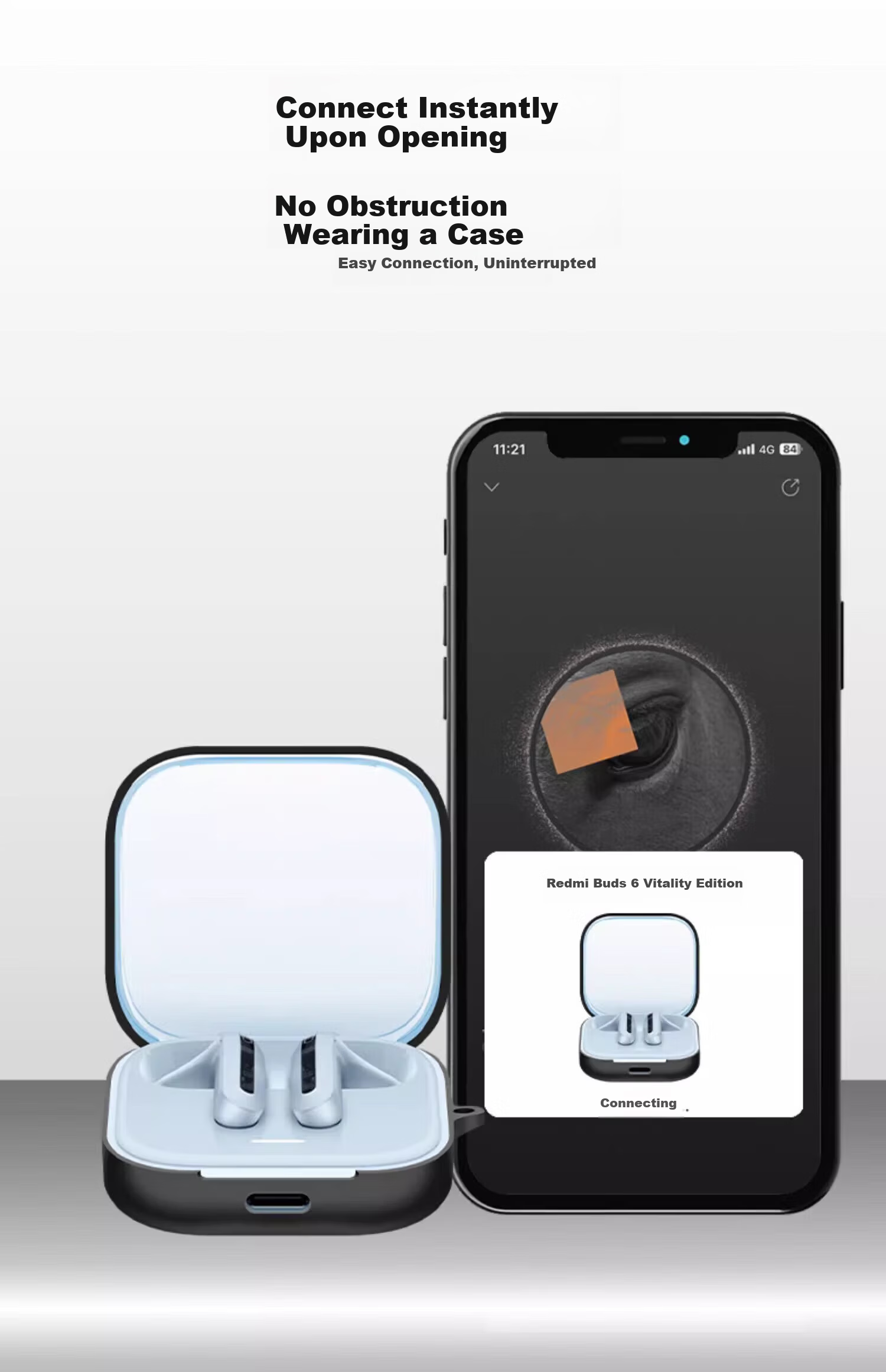 ESCASE Protective Case for Redmi Buds 7s Xiaomi Redmi 7s Earphones Full Coverage Shockproof Dustproof Wireless Bluetooth Earphones Silicone Anti-Dirt Wear-Resistant Black with Lanyard 6