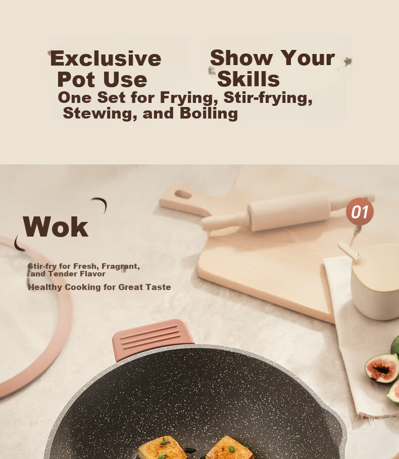 SUPOR SUPOR Wok And Frying Pan Set, Titanium Iron Non-Stick Cast Iron Skillet without Coating, Two-Piece Set Compatible with Open Flame And Induction Cooktop TP2508E 11