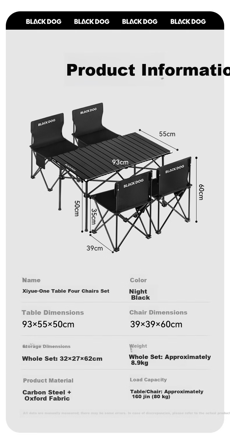 Black Dog Folding Table and Chair Set Outdoor Folding Table Folding Chair Egg Roll Table Picnic Camping One Table Four Chairs 7