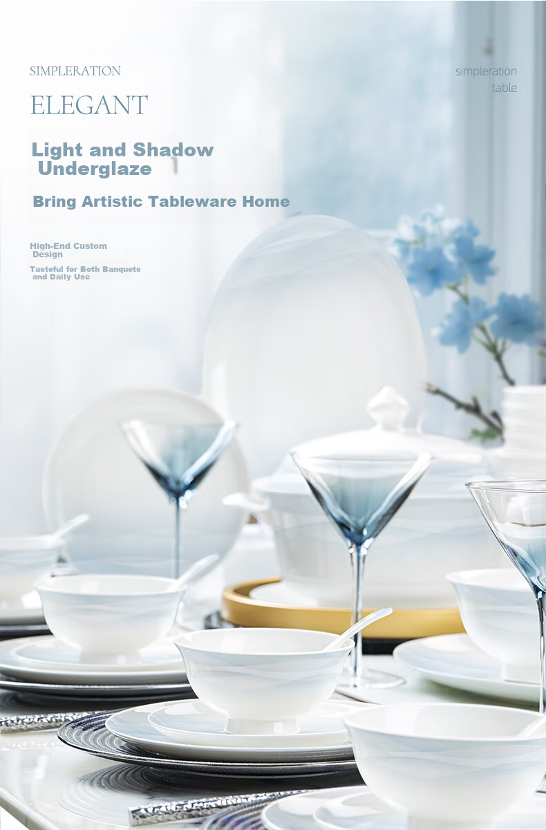 NINE CRANES Jingdezhen Premium Gradient Tableware Set High-End Bowls and Plates Home Use Stylish 1