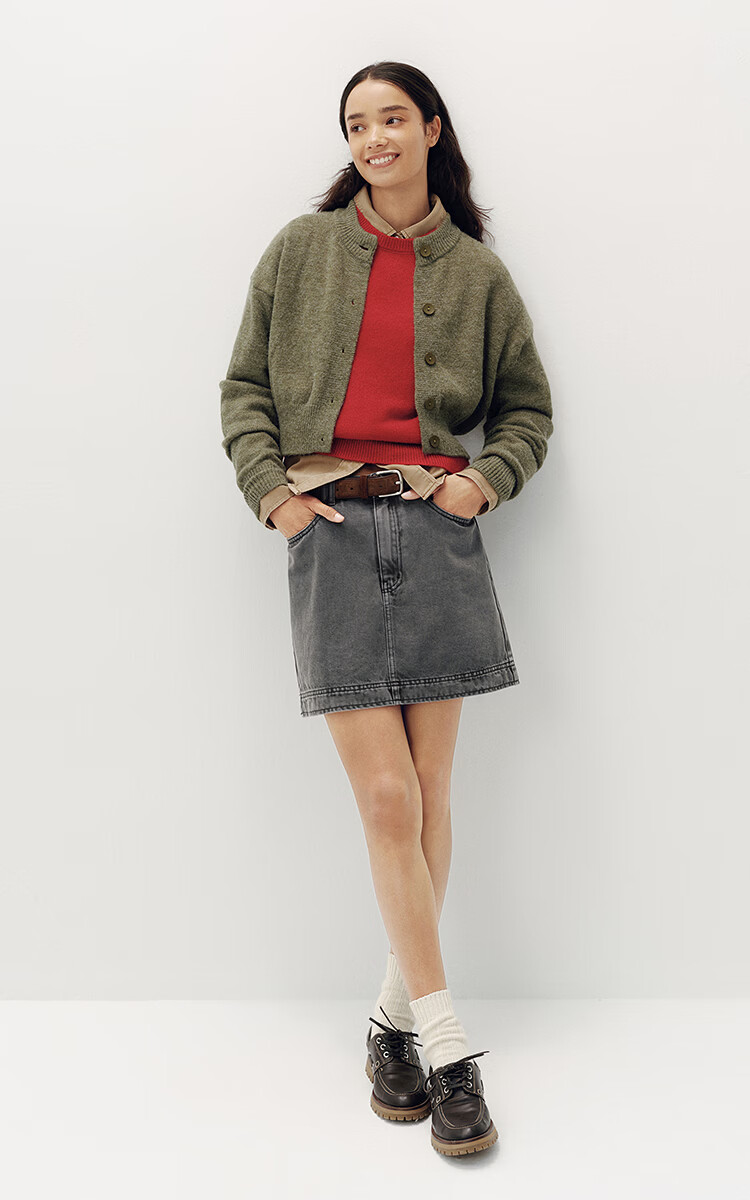 Semir Women's Autumn A-Line Skirt Retro College Style Denim Mini Skirt 103525120002 2