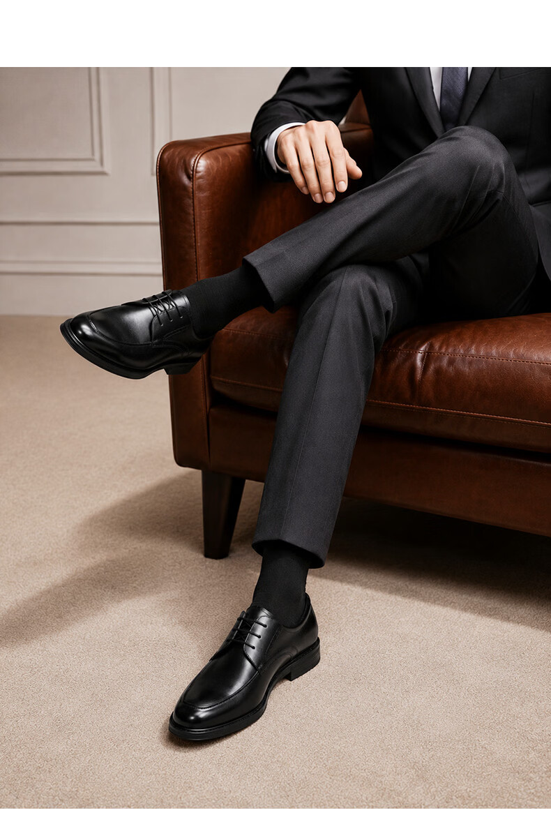 JD Jingzao 2026 New Men's Leather Shoes Business Casual Spring Summer Utips Formal Shoes Black Size 44 10