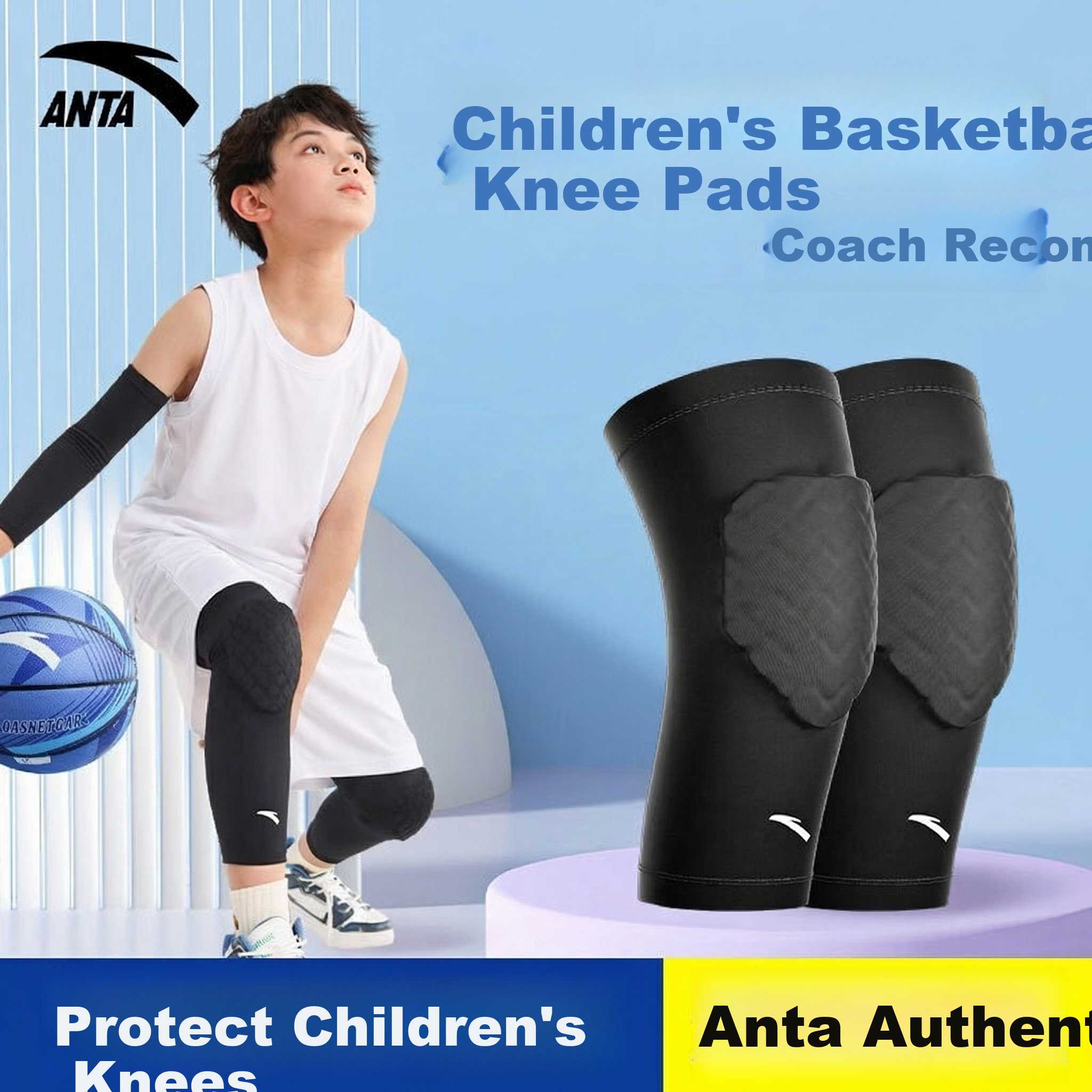 Anta Kids Honeycomb Knee Pads Basketball Protective Sports Collision Youth Professional Knee Sleeves Running Elbow Guards Equipment XS