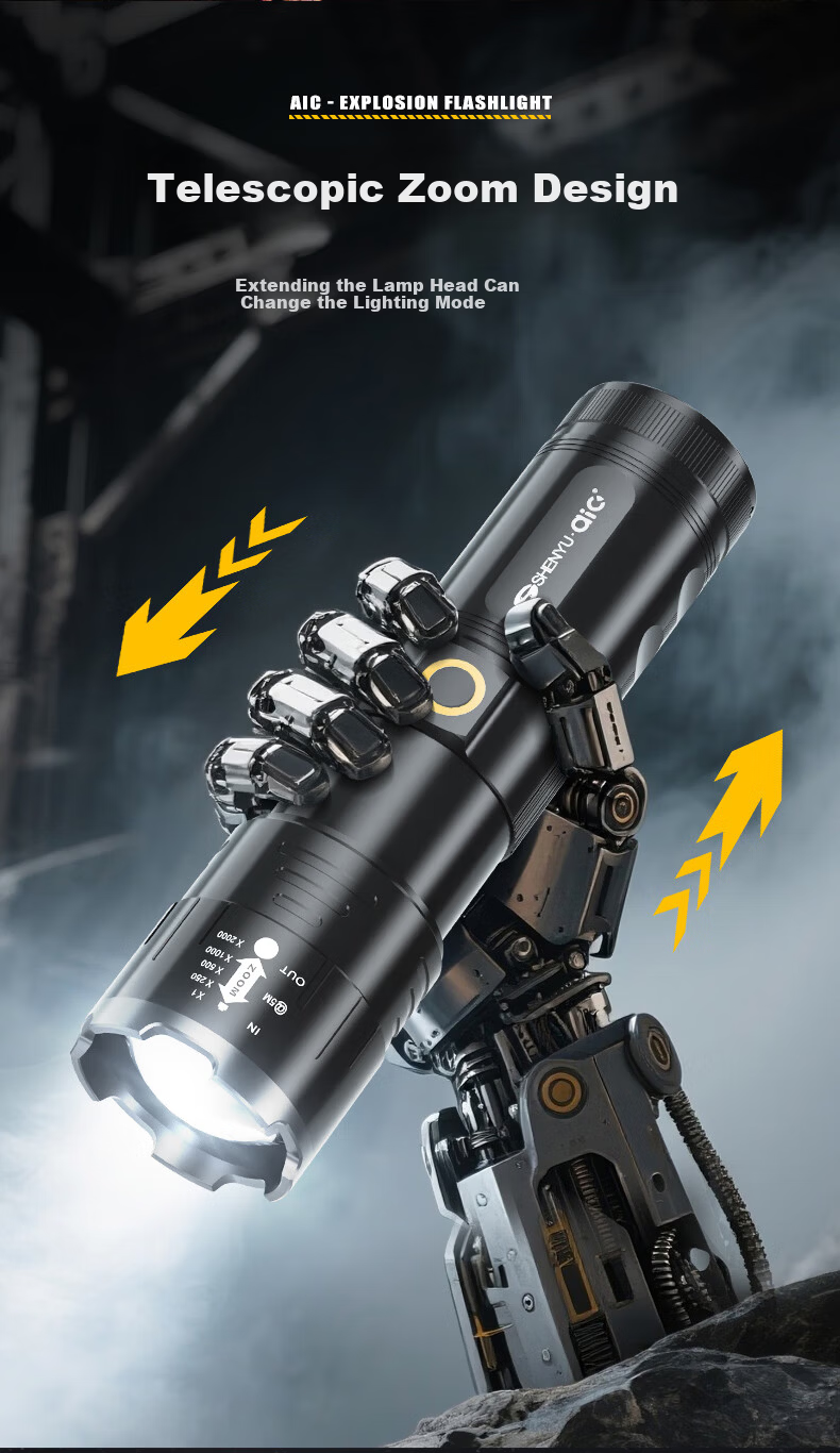 AIC High-Power Zoomable Flashlight Long-Range Outdoor Laser Super Bright Rechargeable Emergency Lighting 5