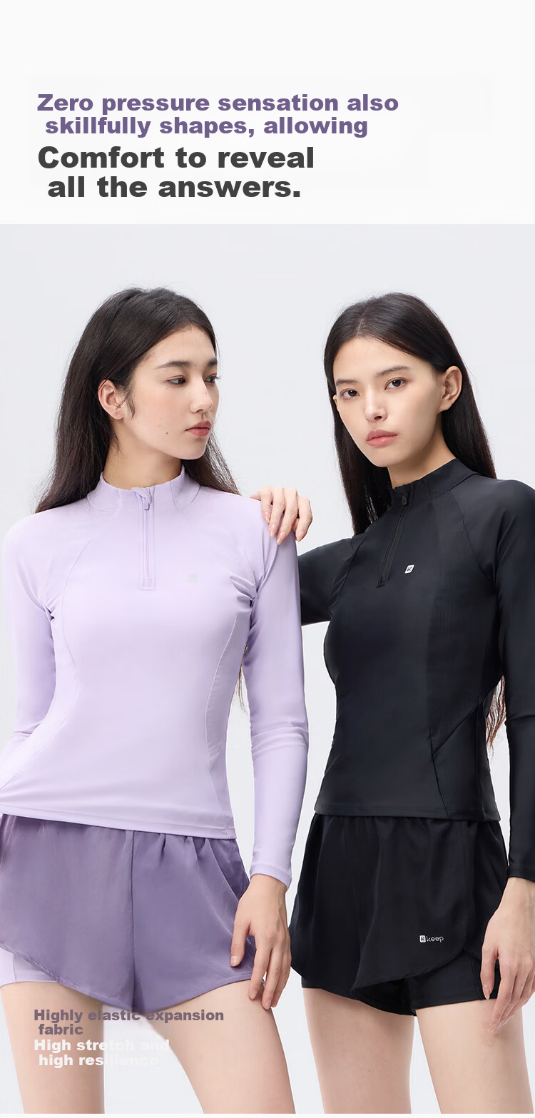 Keep Women's Two-Piece Long Sleeve Sun Protection Swimsuit for Plus Size Girls Conservative Hot Spring Swimwear 925 Black XL 6