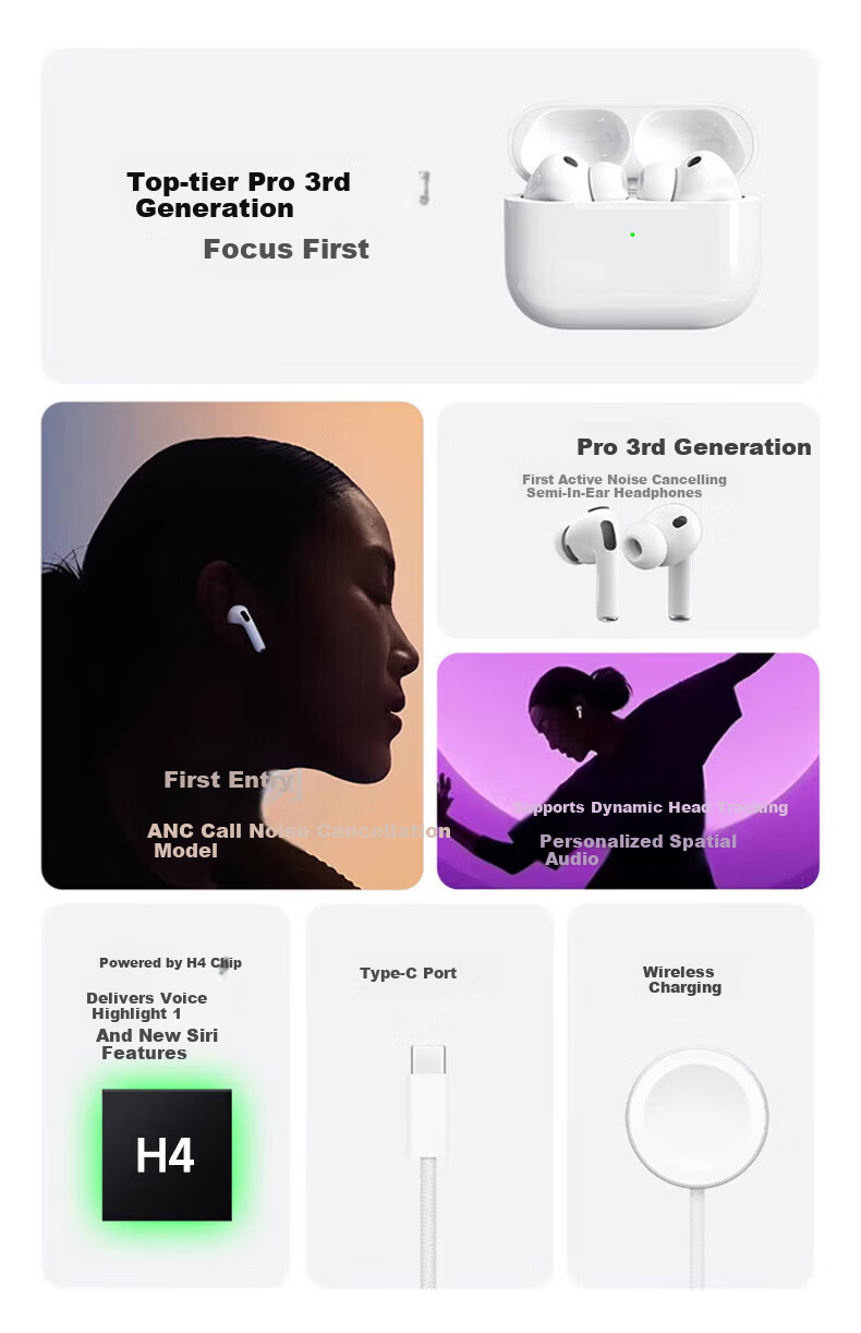 AKONIA Top Edition New Noise Cancelling Pro3 Wireless Bluetooth Earphones Compatible with Apple 2026 New In-Ear Active Noise Cancelling iOS Jinbang Huaqiangbei Earphones iPhone 17 2