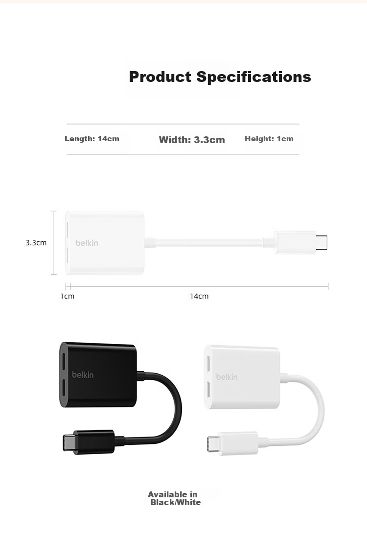 BELKIN USB-C Adapter Splitter for Phone/iPad - Dual Port Charging and Audio for Gaming, Compatible with Delta/King of Glory, Black 10