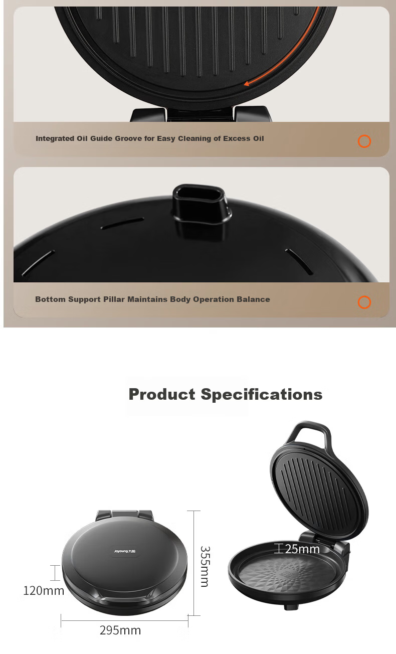 Joyoung Electric Griddle Sandwich Maker Breakfast Machine, Circular Steam Function, 25mm Deep Baking Tray, Double-Sided Heating Pancake Cooker, 1500W High Power Grill And Fryer GK180 16