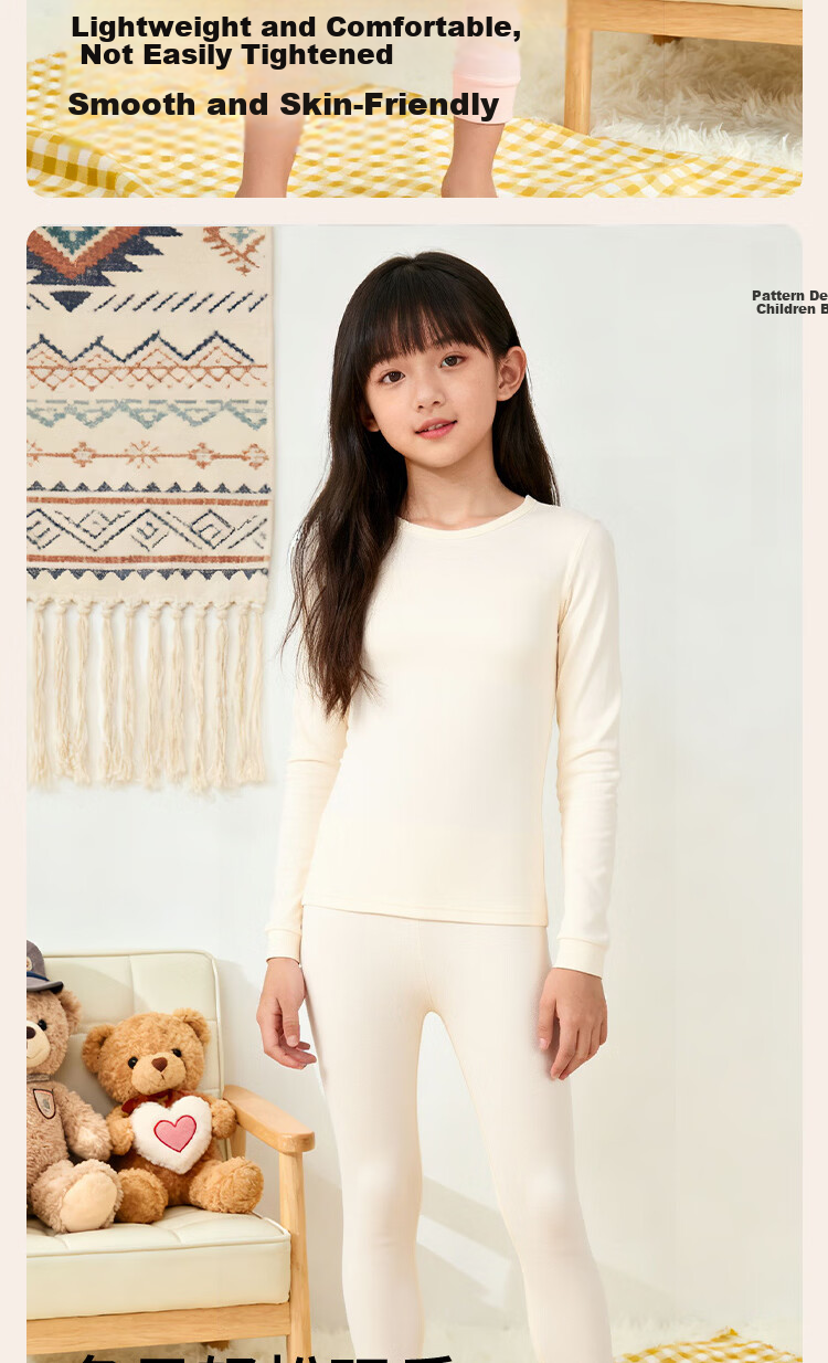 FENTENGCARE Kids Thermal Underwear Set 100% Cotton Autumn Winter Pajamas Girls Long Johns Top and Bottom YR 12