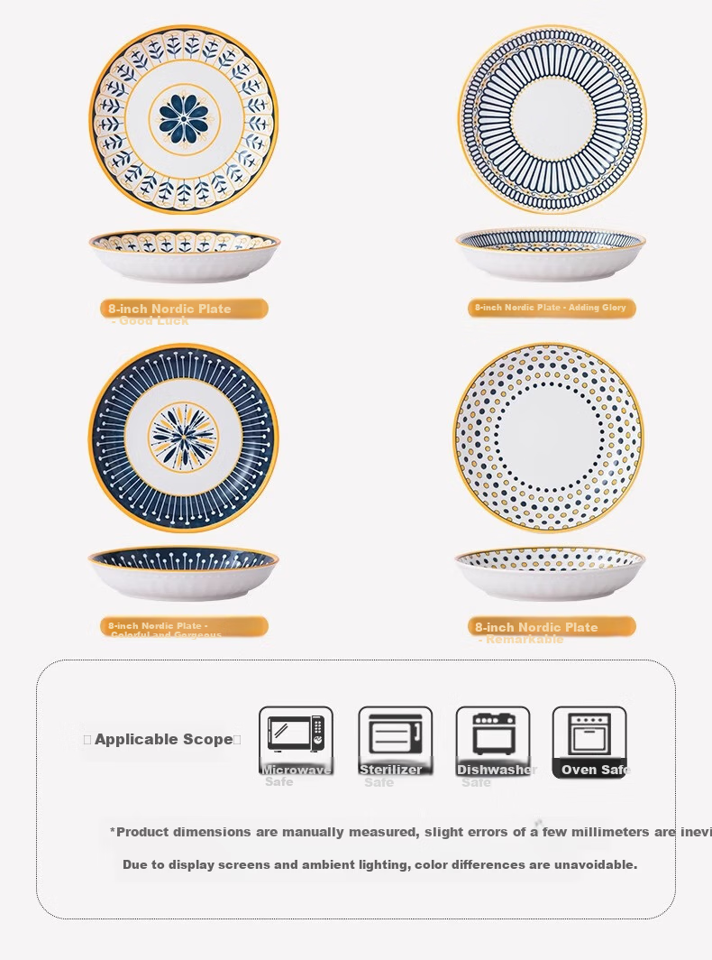 CERAMICS Nordic Series Plates, Household Ceramic Dishes, Creative Minimalist Tableware, Plate And Bowl Set, Round Plates, Mixed Set of 4 Pieces 7