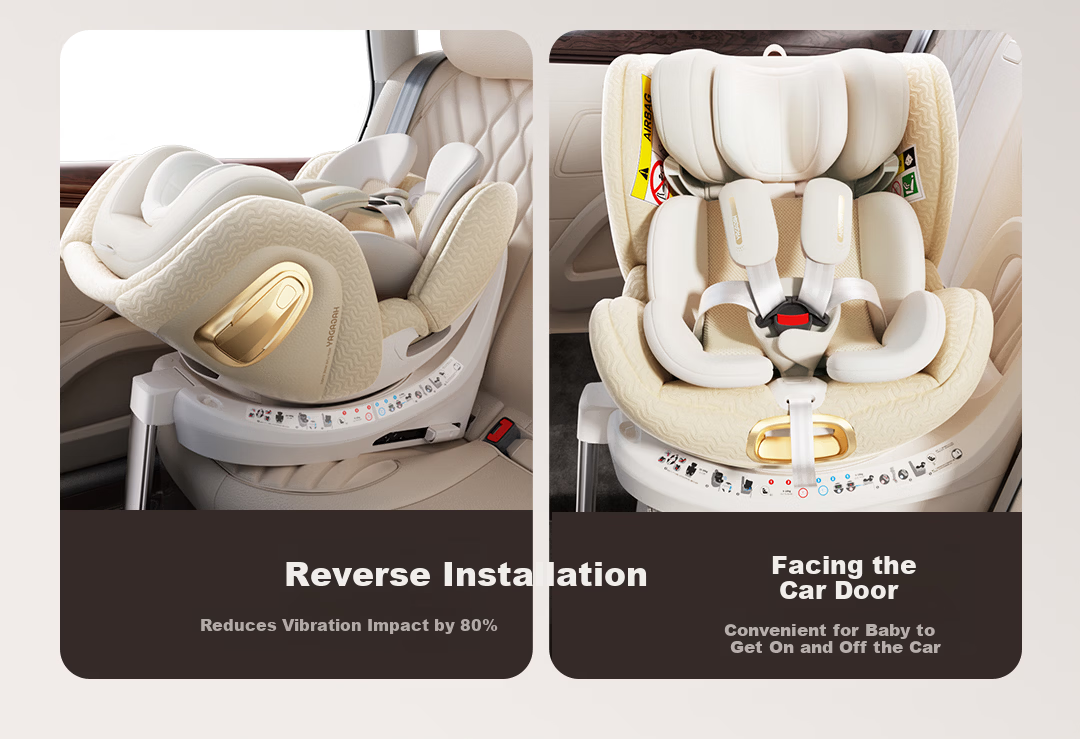 Hakada Child Safety Car Seat Infant 0-12 Years Baby Reclining Ventilated Heated Misty Milk Coffee 36