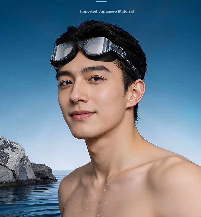 WATERTIME Men's Durable Anti-Fog HD Waterproof Swimming Goggles Professional Prescription Glasses Silver Black 200° 6