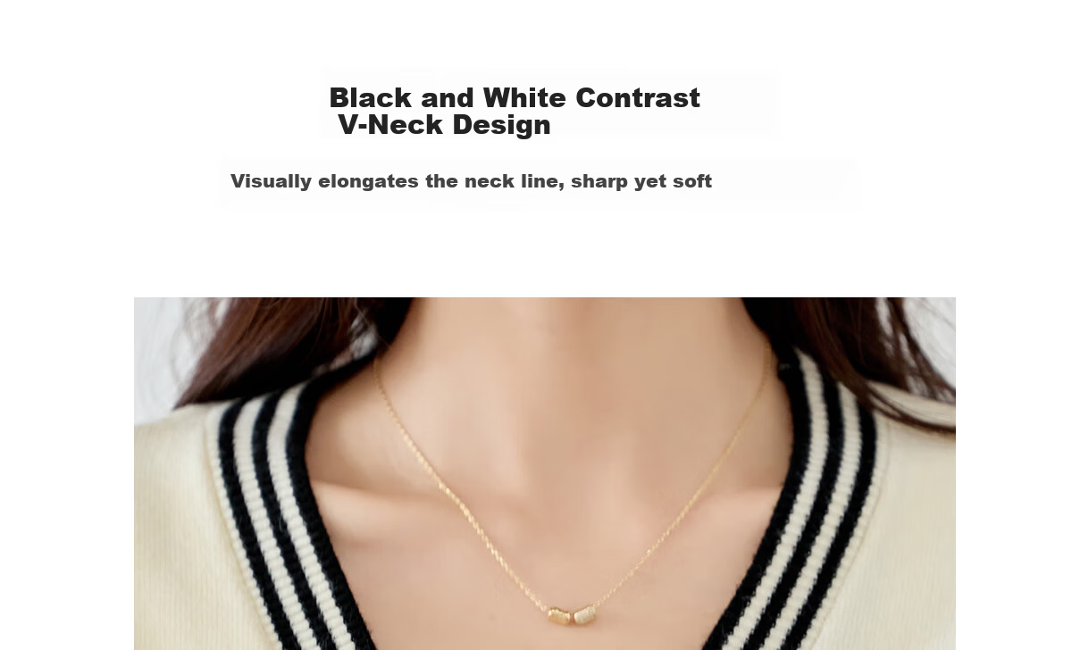 Chushen Women's Spring and Autumn Knitted V-Neck Sweater Color-Block Design Cardigan Jacket S143Z1008 5