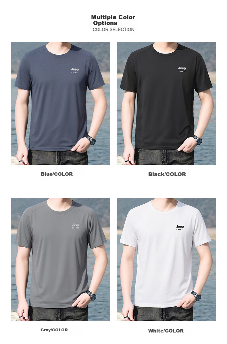 JEEP SPIRIT Men's Summer Ice Silk Quick-Dry Short Sleeve T-Shirt Running Sports Breathable Half Sleeve Top White M 9