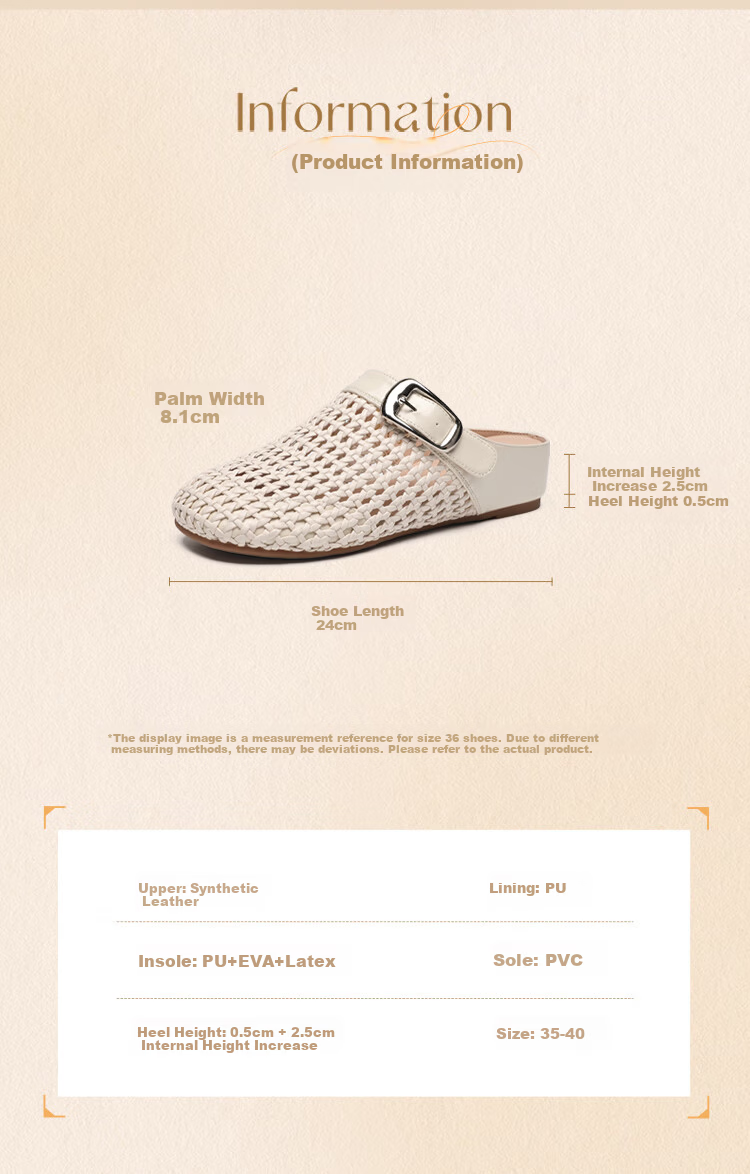 ZHR Zese Women's French Style Woven Beach Sandals, Height-Increasing Half Slippers, Summer Outdoor Wear with Skirts, Beige K361 Size 38 6
