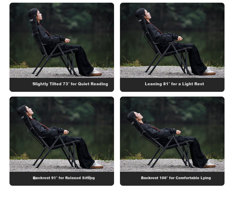 Black Dog Aluminum Alloy High-Back Folding Recliner Chair Leisure Picnic Fishing Stool Portable Camping Chair Night Black 8