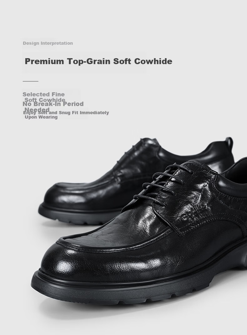 Goldlion Business Casual Men's Comfortable First Layer Soft Cowhide Thick Sole Height Increasing Leather Shoes Black-99 39 2