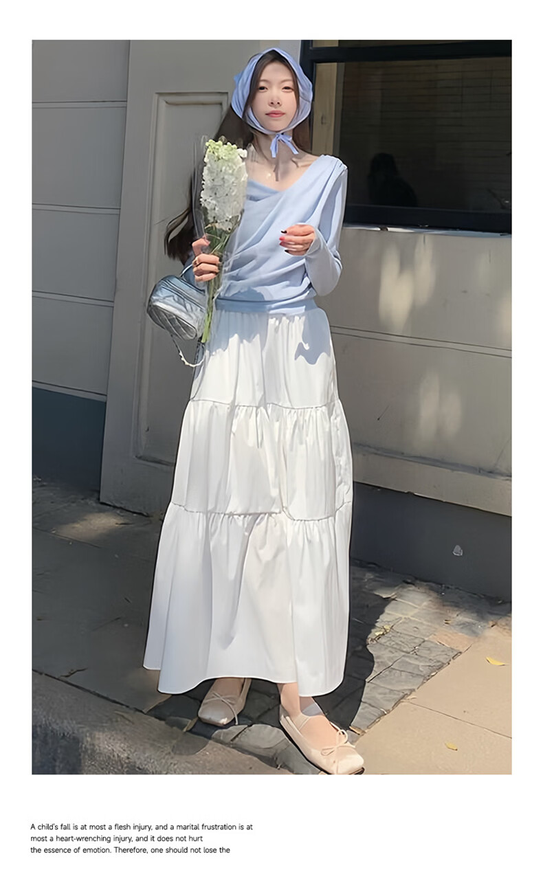 Langsha Women's Summer 2026 New High-Waist Slimming A-Line Pleated Long Skirt Elegant Sweet Puffy Cake Skirt 15