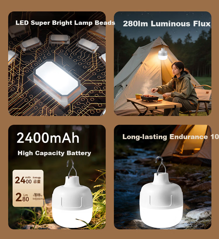 JD Jingzao Camping Lantern Outdoor Lighting Night Market Stall Super Long Battery Life Rechargeable Bulb Emergency Hanging Light 400 Lumens 2