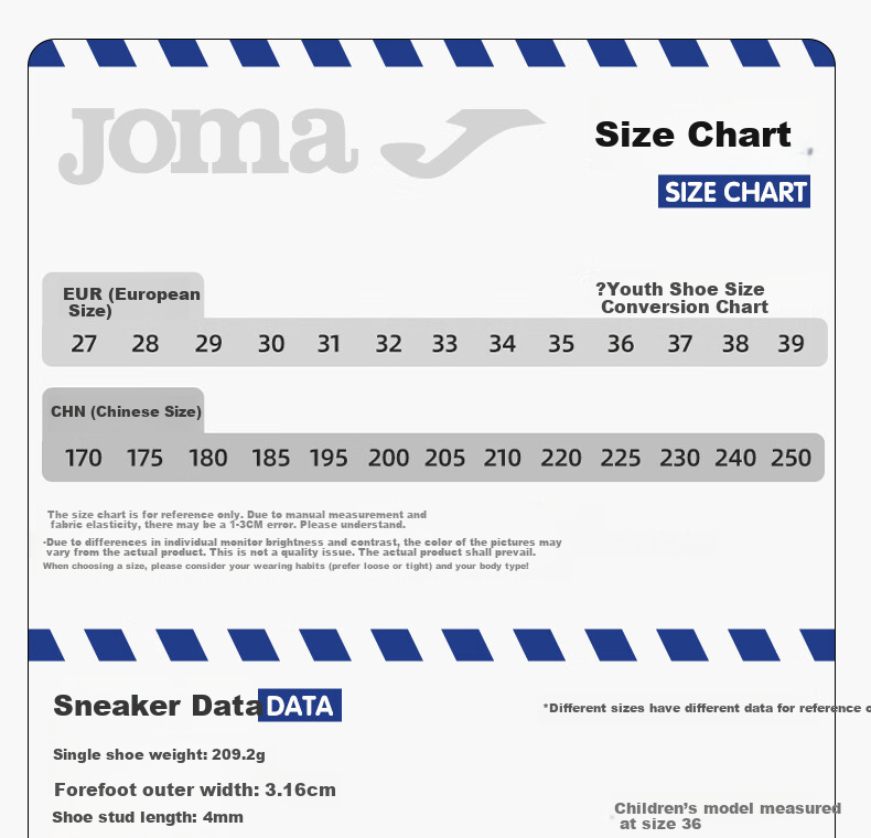 JOMA 2025 New Magic Tape Children's Soccer Shoes MG Short Studs Youth Student Training Shoes Light Blue/Dark Blue Size 36 11