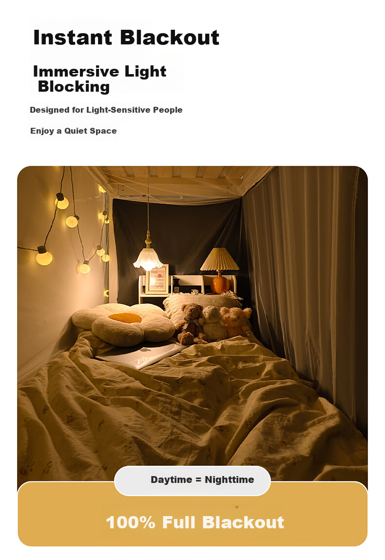 XIHAN Student Dormitory Thickened Strong Light-Blocking Integrated Bed Curtain Mosquito Net 0.9m Bed [Lower Bunk Special] 8