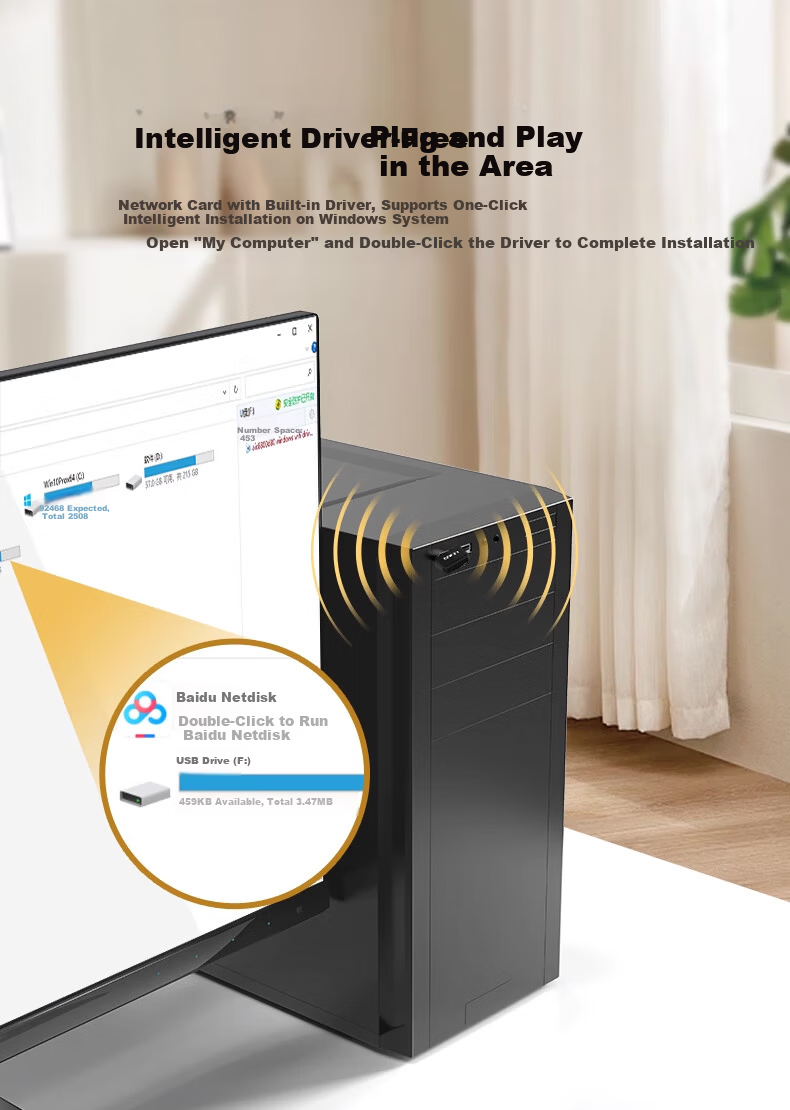 Fenvi USB Wireless Adapter WiFi6 AX300 Mini Wireless WiFi Receiver with Built-in Antenna for Desktop and Laptop, Smart Driver-Free Portable WiFi 3