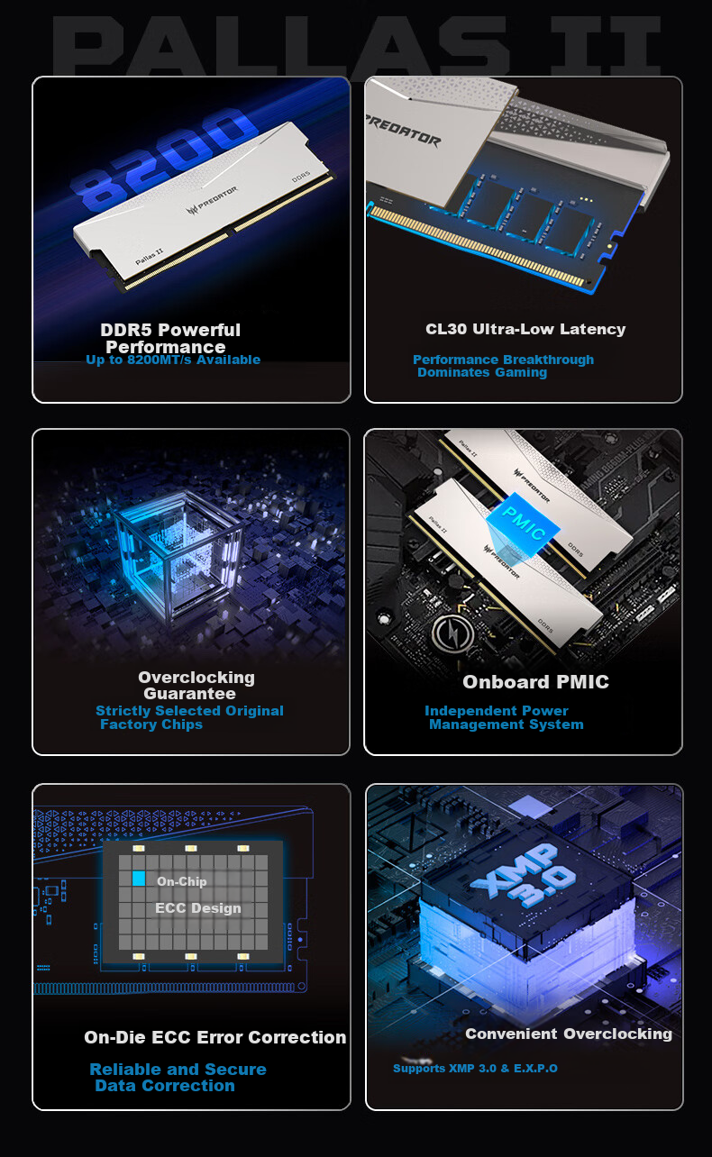 PREDATOR 32GB (16GB×2) DDR5 6000MHz Desktop Memory Pallas II Frost Series (C32) Stone Black AI Computer Accessories 9