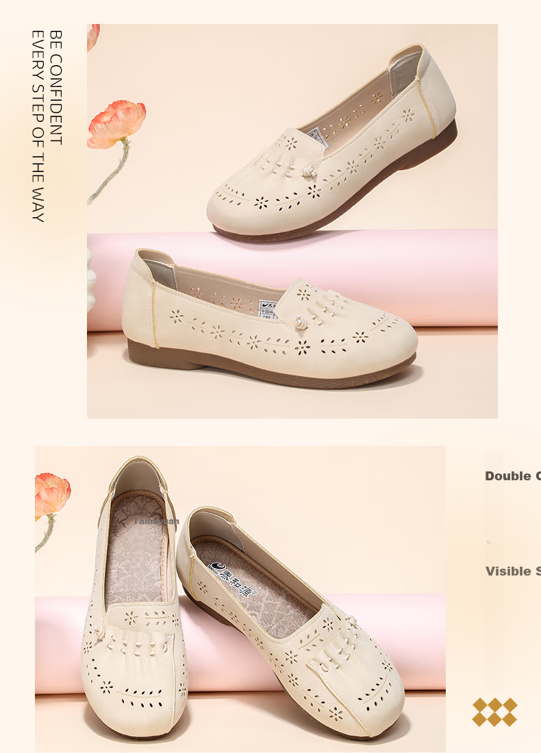 Taiheyuan Summer Women's Hollow Carved Anti-Slip Flat Shoes Comfortable Lightweight Middle-Aged and Elderly Mom Grandma Shoes 13