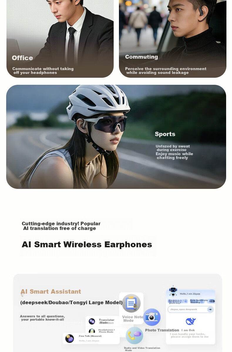 Chengao G13 Black Hanging Ear Bluetooth Earphones AI Call Noise Cancelling In-Ear Sports Running Cycling Earhook Long Battery Life Gaming Low Latency Universal Phone 13