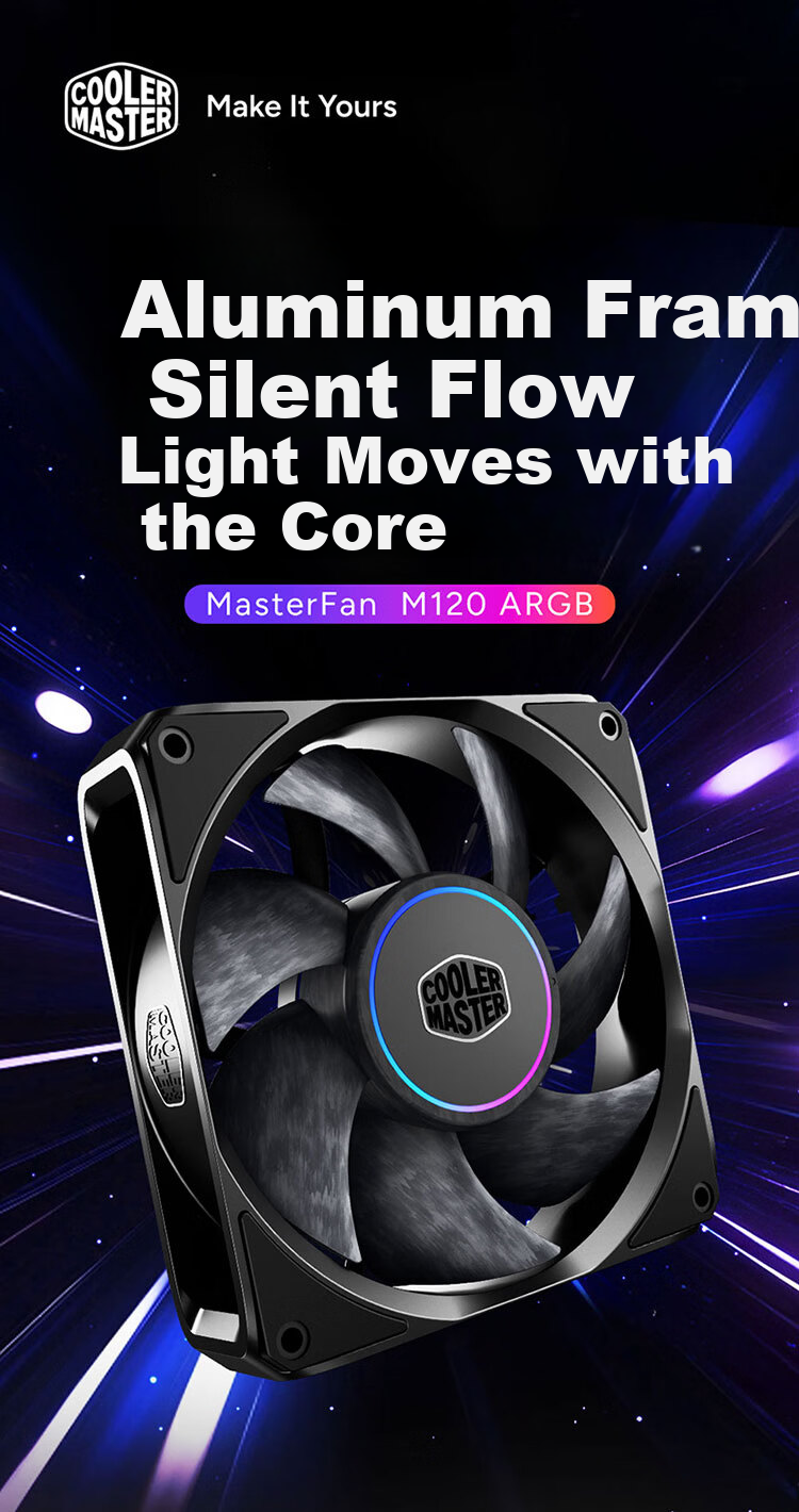 CoolerMaster MasterFan M120 ARGB Case Fan Full Aluminum Frame Magnetic Silent Bearing LCP Blades 5-Year Warranty 1