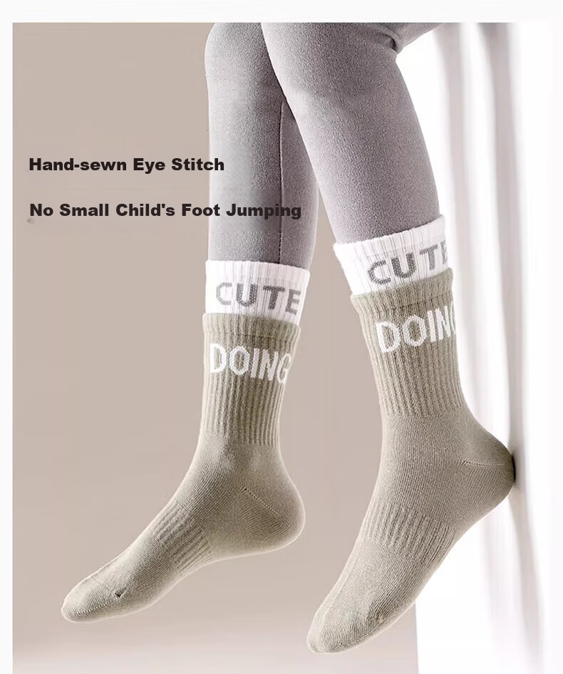 Mianmanman Children's Socks, Pure Cotton, 10A Antibacterial And Anti-Mite, Mid-Calf Socks for Girls, Long Socks for Older Children, Autumn And Winter Season, 6 Pairs 3