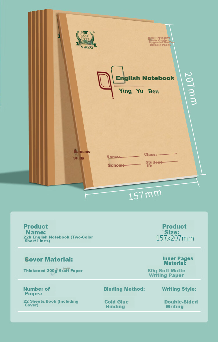 Dolly Doctor 22K 12-Line Two-Color English Notebook Large English Notebook Junior High and Primary School English Notebook Beijing Recommended Homework Book 22K 22 Sheets 5-Pack Back to School Essenti 4