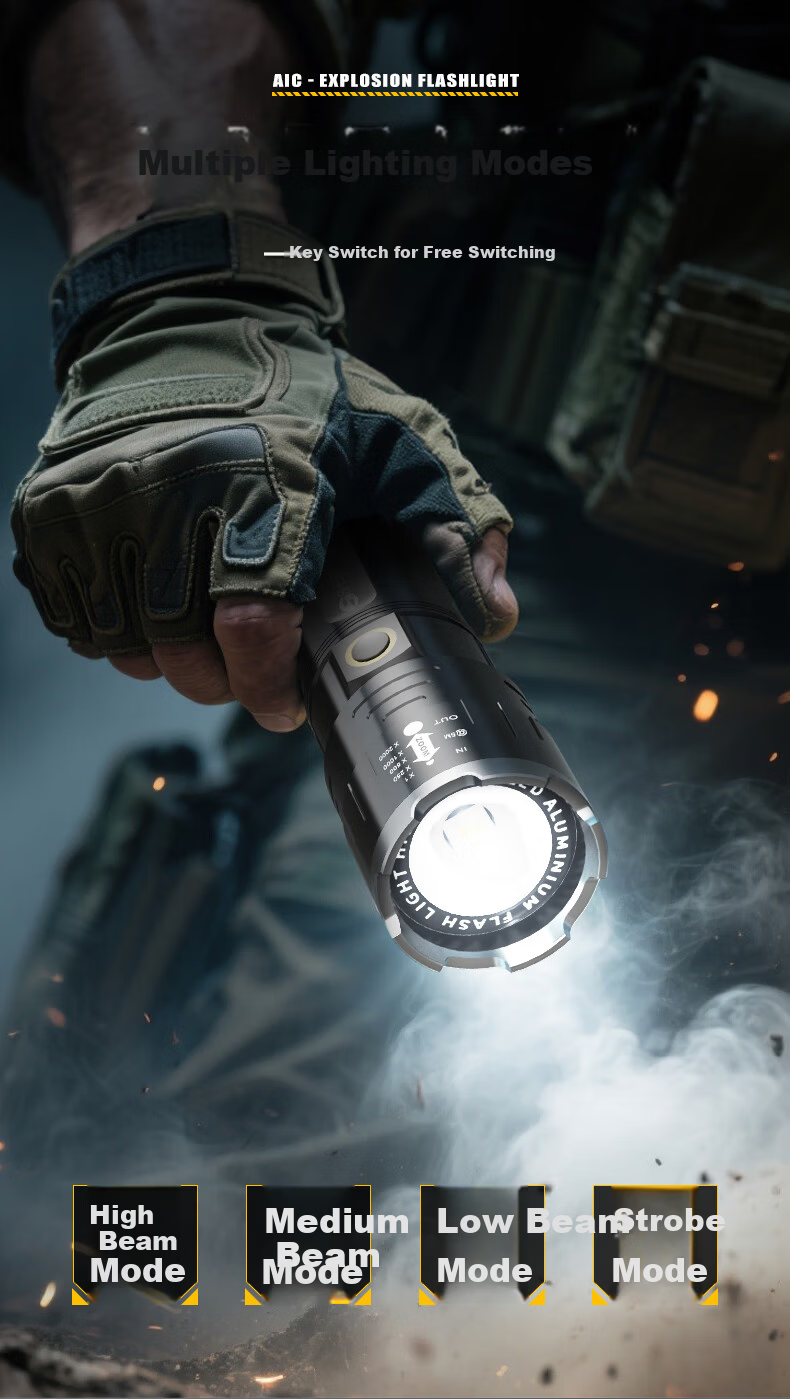 AIC High-Power Zoomable Flashlight Long-Range Outdoor Laser Super Bright Rechargeable Emergency Lighting 8