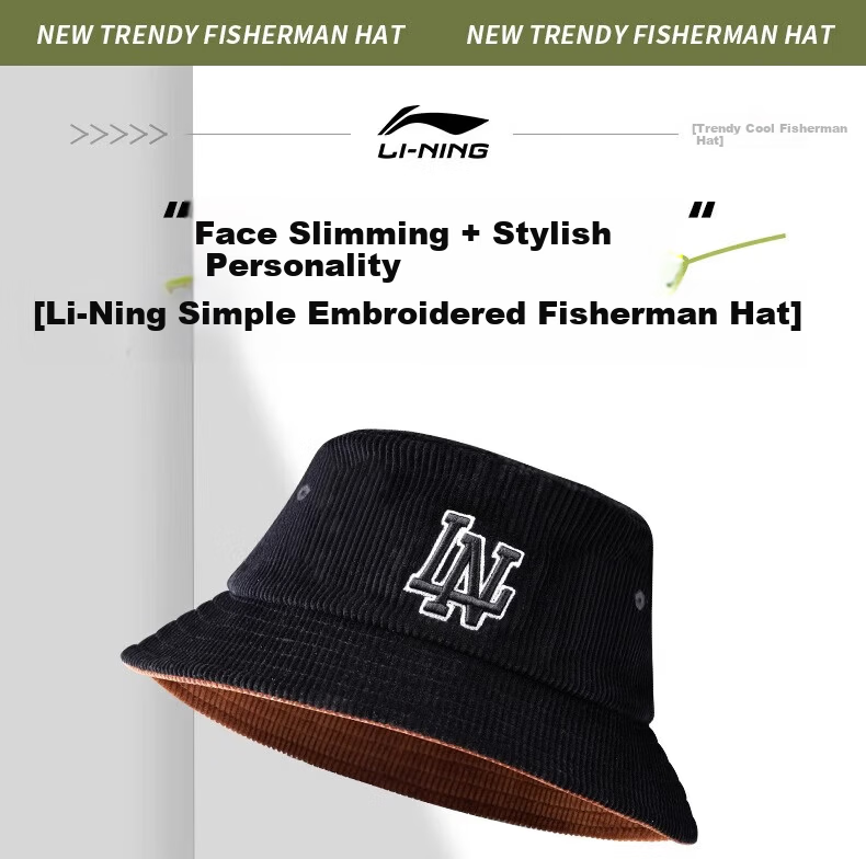 LI-NING New Unisex Bucket Hat Sunshade Outdoor Wide Brim Sunscreen Fashion Casual Cap 1