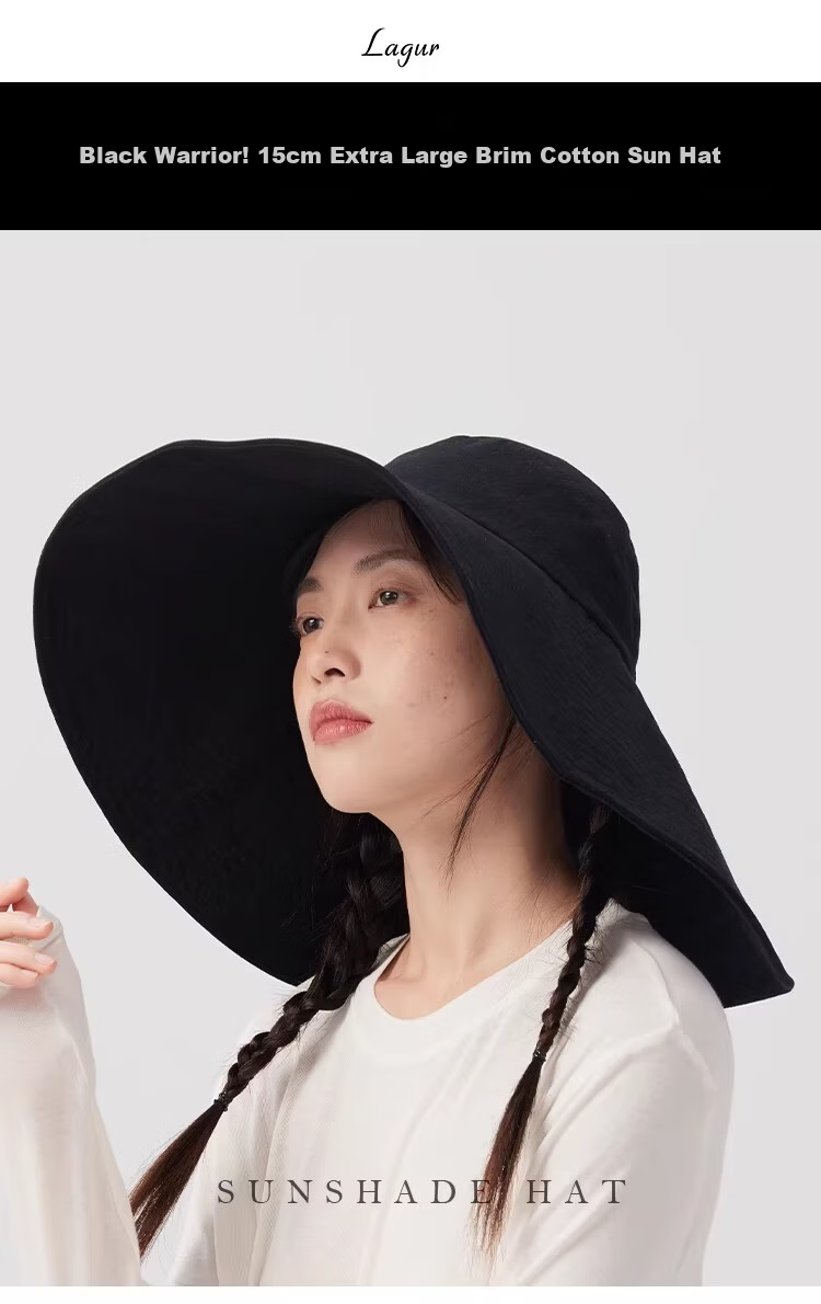 Lagur Black Warrior | 15cm Extra Large Brim Cotton Sun Hat for Women Summer Outdoor Fisherman Hat Men Off-White 1