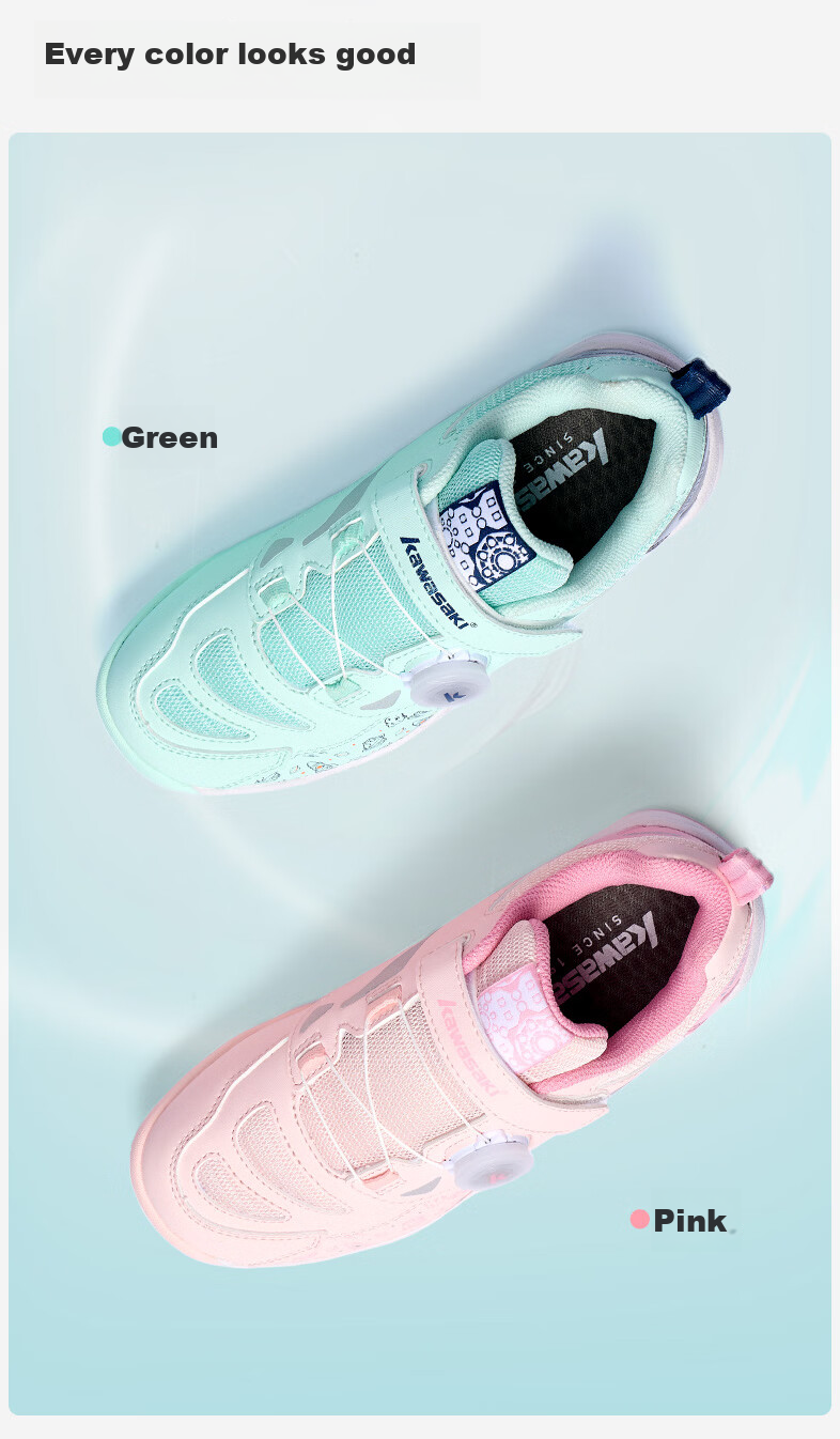 KAWASAKI Kids Badminton Shoes Anti-Twist Wear-Resistant Dial Buckle Velcro Starlight D42039 Pink Size 37 4