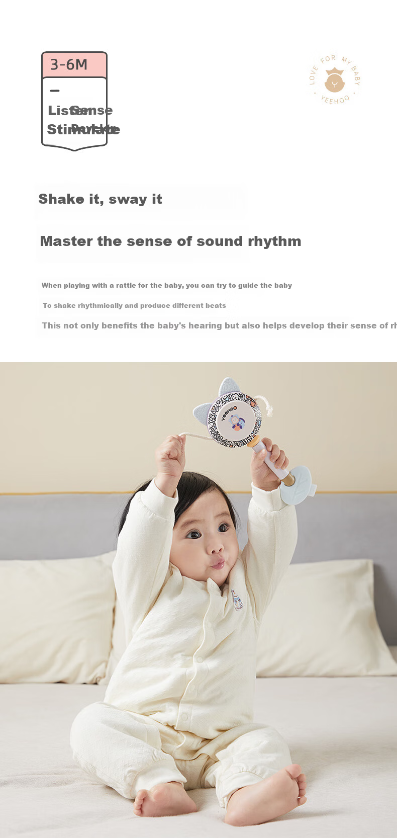 YEEHOO Rattle Gift Box Baby 0-6 Months Teething Early Education Toy Newborn Handheld Drum Grasping Toy 5