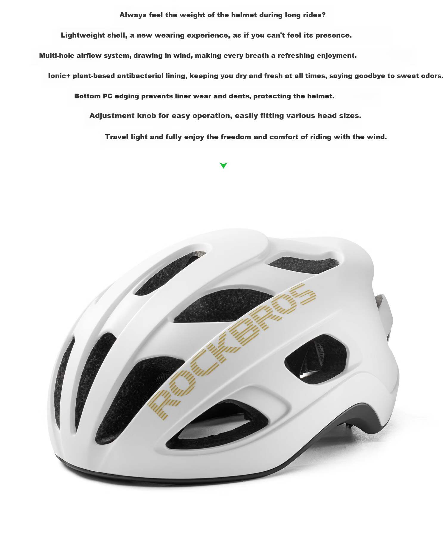 Rockbros Integrated Bicycle Helmet Cycling Helmet Mountain Road Bike Safety Helmet Unisex White Matte - L 3