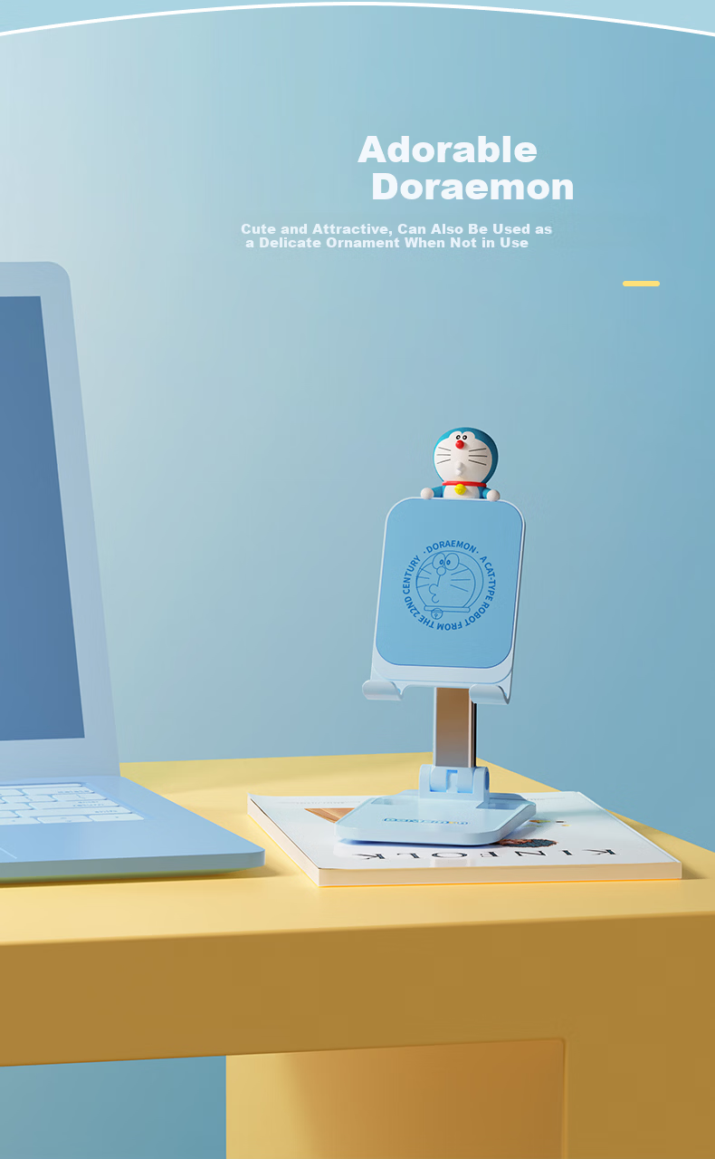 ROCK Doraemon Phone Stand, Desktop Tablet Stand, Lazy Gaming Stand for PUBG, Online Classes, Binge-Watching, Multifunctional, Compact, Foldable, Portable, Height Adjustable with Plush Versio 1