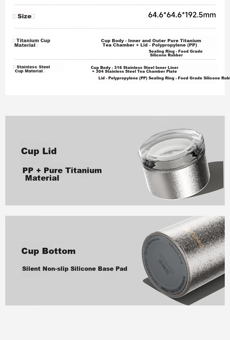 TOMIC Titanium Insulated Tea Separation Mug for Men Office Tea Cup Antibacterial Tea Brewing Cup Custom Gift Souvenir 15