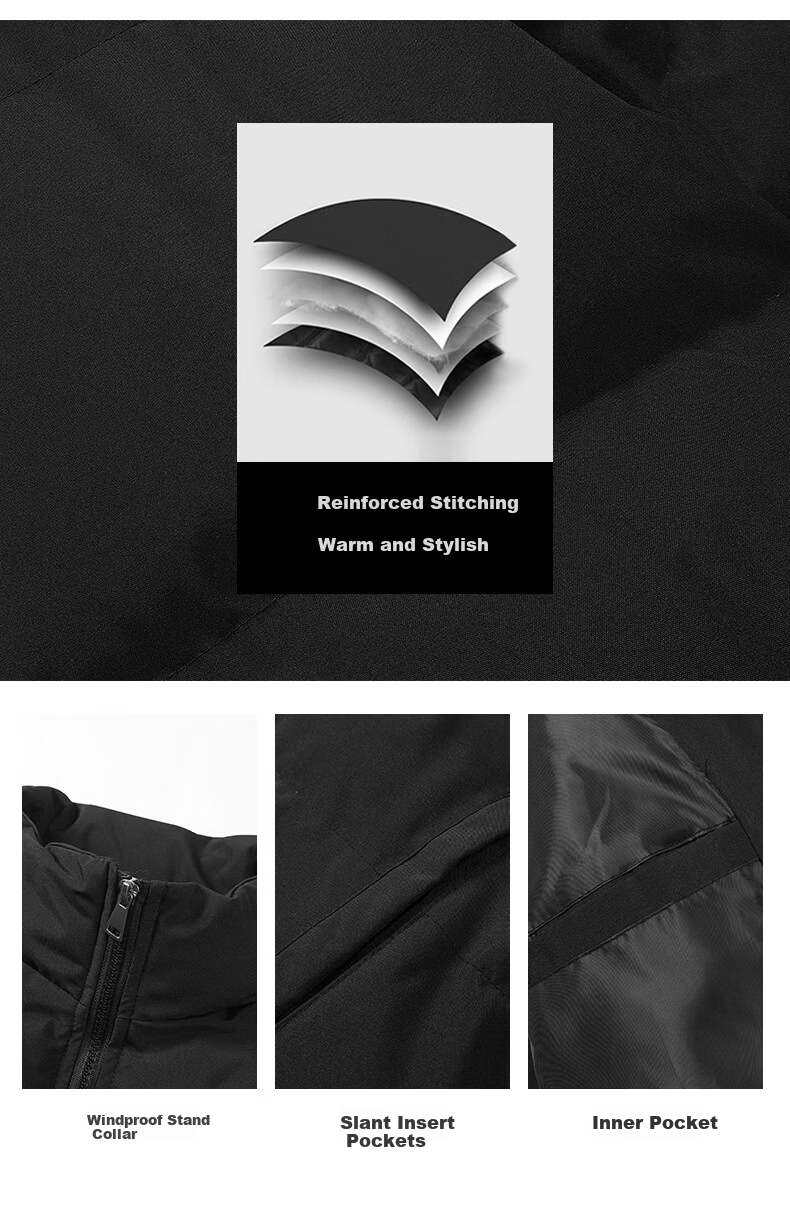Warrior Cotton Jacket for Men with Hood, Thickened Warm Coat, Winter Fashion Brand Puffer Jacket, Casual Versatile Cotton Clothing for Me 4