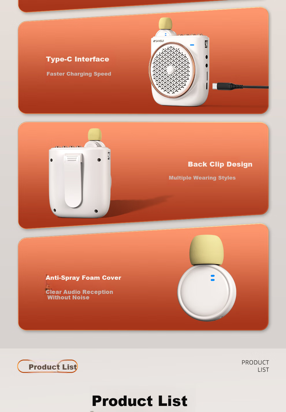 SANSUI Little Bee Amplifier Teacher Wireless Lapel Bluetooth Speaker Anti-Howling Microphone TF Card USB Speaker Tour Guide Outdoor Portable MV10 14