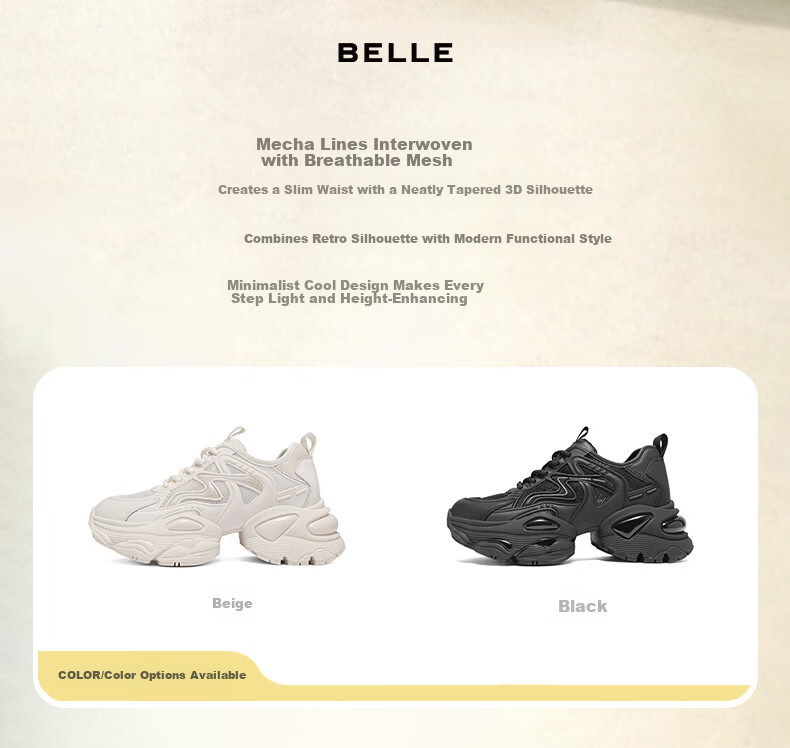 Belle Versatile Thick-Soled Heightening Mesh Breathable Dad Shoes, Summer New Women's Mall Casual Shoes A8L1DBM6, Black, Size 37 2