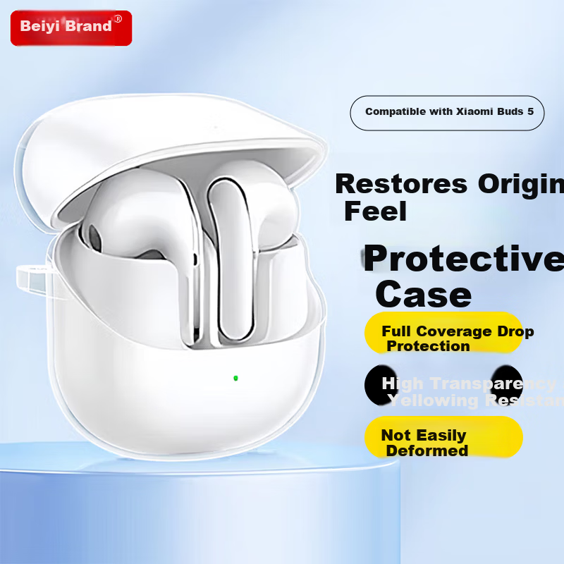 Beiyipin Compatible with Xiaomi Buds 5 Earphone Protective Case New Buds 5 Pro Earphone Cover Liquid Silicone True Wireless Bluetooth Noise Cancelling Buds 4 Charging Case Transparent Full Coverage Pr
